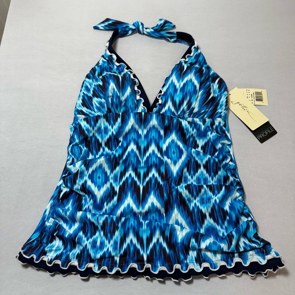 Gottex Blue Patterned Tankini Swimsuit Top Size 12 NWT - Picture 2 of 7